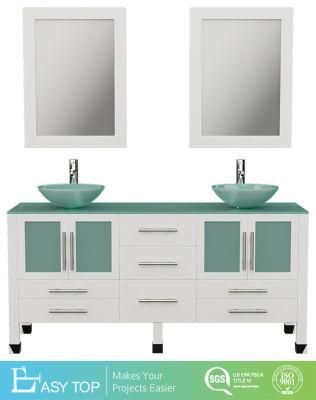 OEM European Style Plywood Eco Friendly Tempered Glass Double Vanity Set