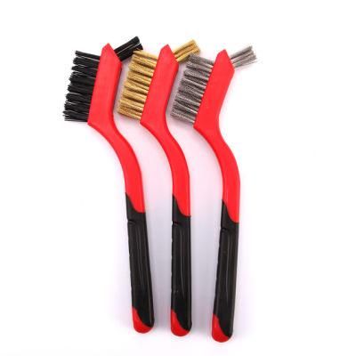 3PCS 7 Inches Wire Brush Set Nylon/Brass/Stainless Steel Bristles with Curved Handle