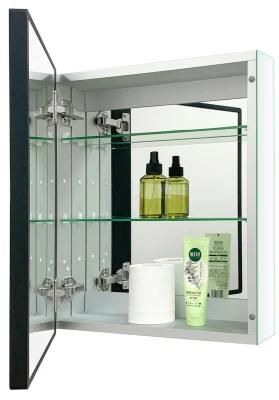20*16 Inch Aluminum Bathroom Mirror Cabinet Black Wood Framed Wall Aluminum Alloy Waterproof Medicine Cabinet with Single Door