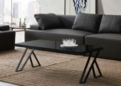 Classic and Modern Metal Office Furniture Rectangle Coffee Table with Tempered Glass