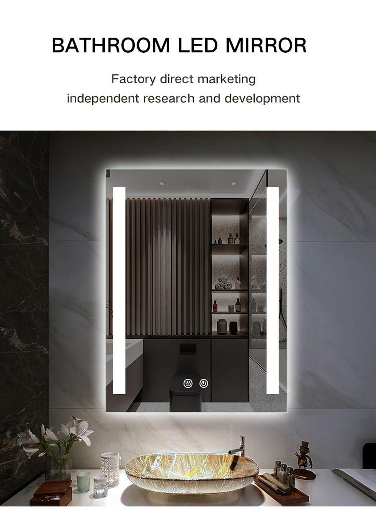 Factory Customized Intelligent Makeup LED Bathroom Wall Hang Silver Mirror with Defogger