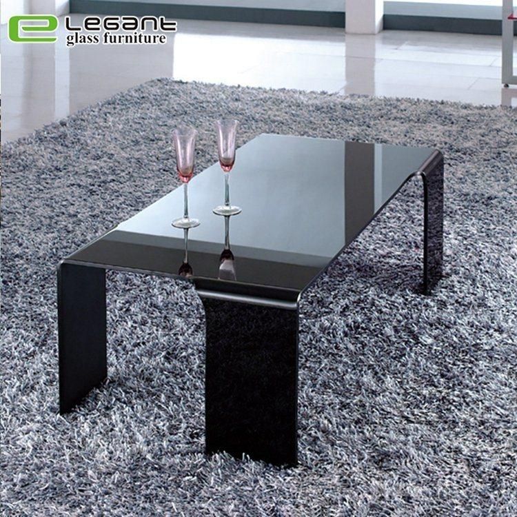 Minimalist High Gloss Grey Tempered Glass Coffee Table for Office
