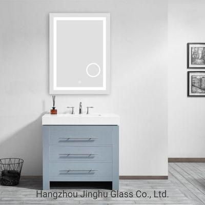 Rectangle Backlit Mirror with Circular Magnifier Illuminated Modern Mirror Wall Mounted Vanity Lighted Bathroom LED Mirror