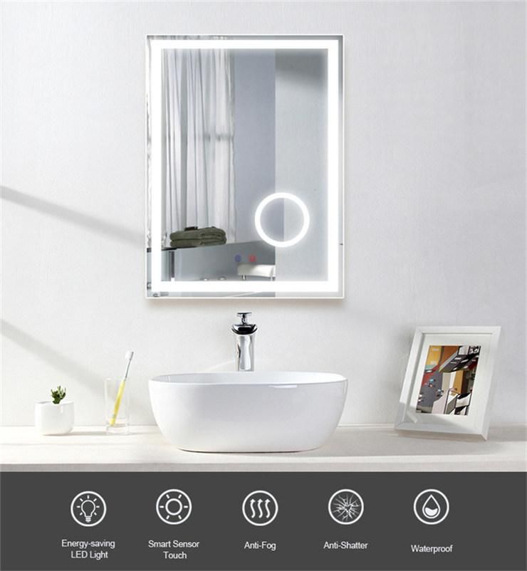 LED Products 5X Magnified LED Wall Mounted Bathroom Silver Glass Mirror with Anti-Fog