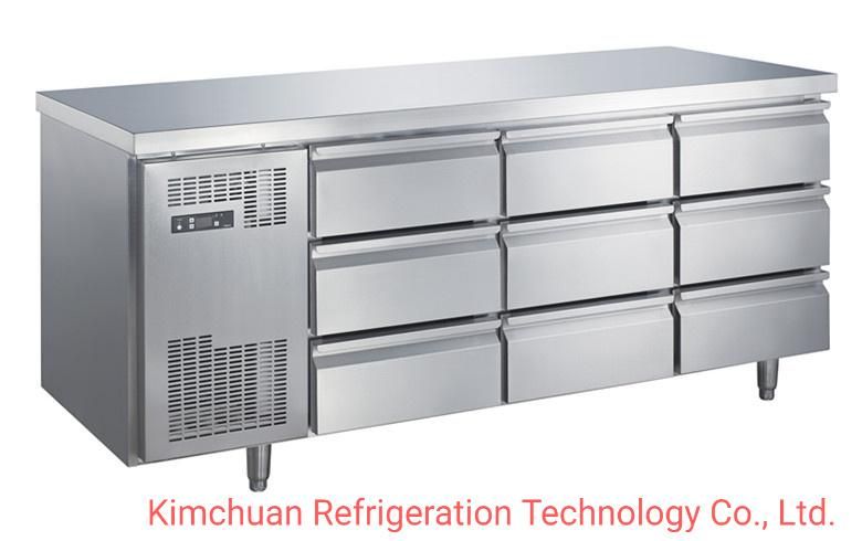 Stainless Steel Kitchen Worktable Refrigerator Work Bench Cooler Fridge Counter with Cabinet