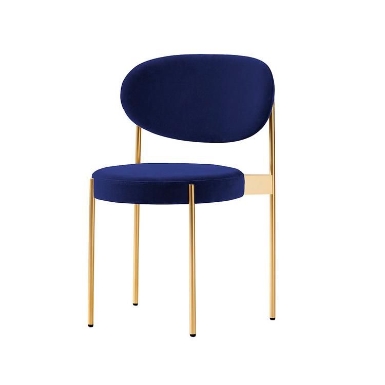 Wholesale Luxury Home Furniture Dark Blue Metal Golden Legs Round MID Back Dining Room Velvet Dining Chair
