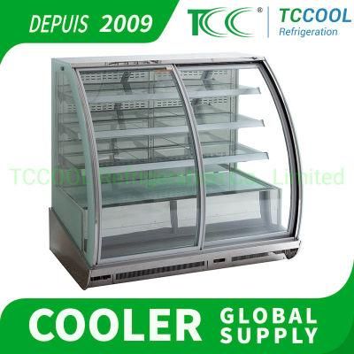 Cake Refrigerator Showcase Bakery Display Cabinet Curve Transparent Heated Glass Door Cooler