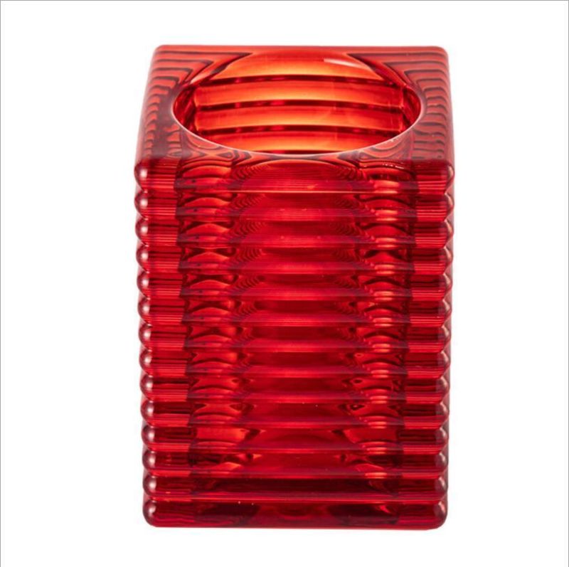 Vss Unique Red Square Taper Glass Candle Holder for Home Decoration and Wedding