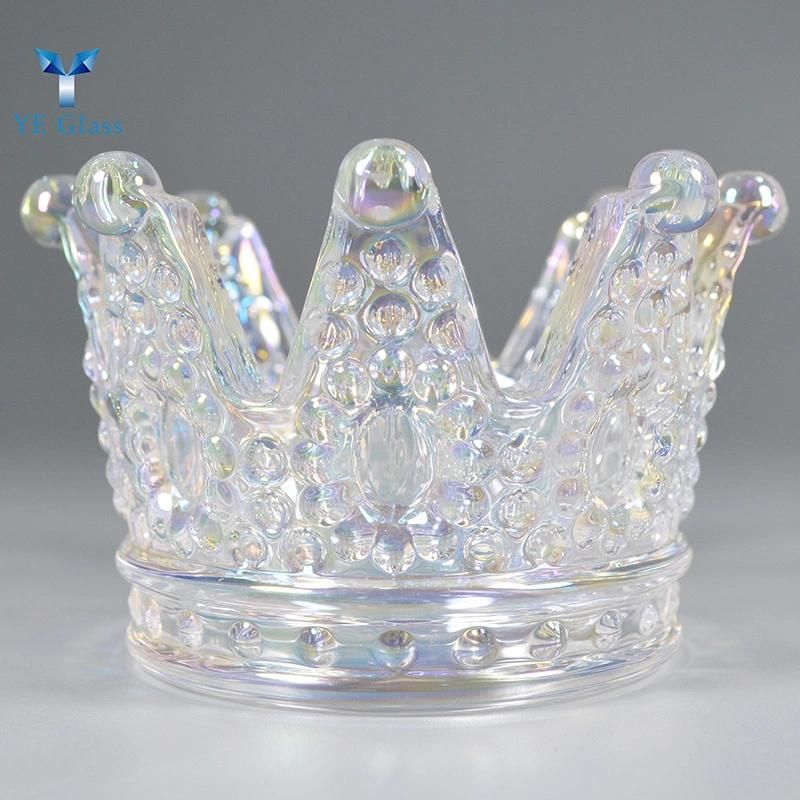 Blown Glass Crown Shape Candle Holders for Home Decoration