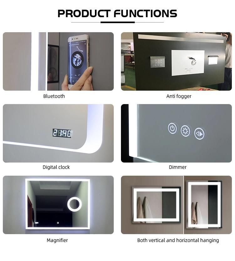 Rectangle Wall Mounted Home Decorative LED Backlit Bathroom Mirror with Defogger Touch Sensor