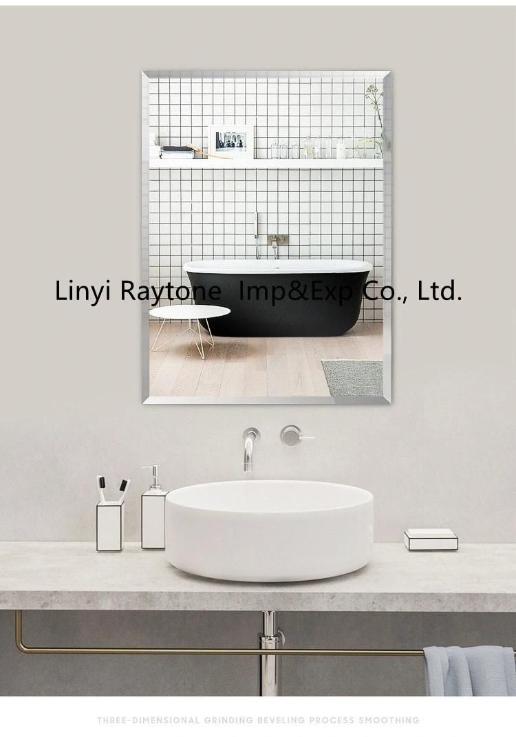 Rectangle Wall Mirror with Beveled Edge, Glass Frameless Vanity Mirror for Bathroom, Entryways, Living Rooms, 3 Stable Metal Hooks