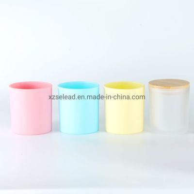 Matte Frost OEM Color Glass Candle Holder with Bamboo Lid