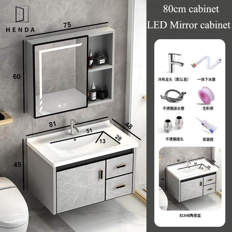 80cm Aluminium Cabinet with LED Mirror Cabinet Waterproof Solid Mesa