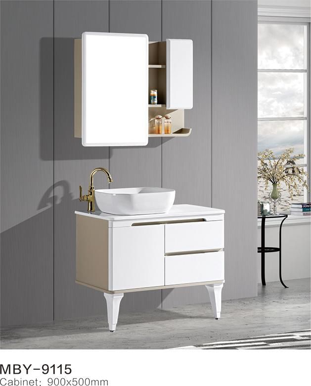 PVC Paint Free with Artificial Stone Top Ceramic Basin and Mirror Cabinet PVC Bathroom Cabinet