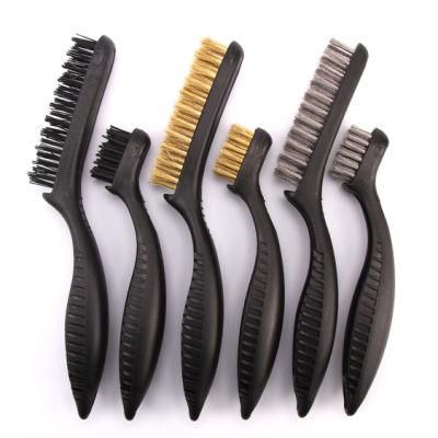 6PCS Brass Steel Nylon Bristle Wire Brushes Set with Black Plastic Handle