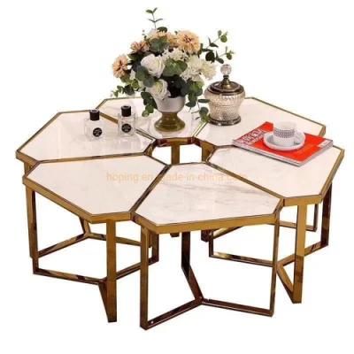 Modern Marble Diamond Design Taken Apart Coffee Table New Design Customized Mirrored Connection Gold Dining Table Set