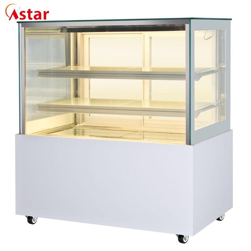 Kitchen Catering Equipment Deluxe Double Glass Marble Stand Square Cake Display Refrigerator Freezer Showcase