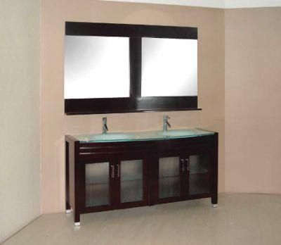 Double Glass Basin Solid Bathroom Vanity with Mirror Hot Selling in Canada