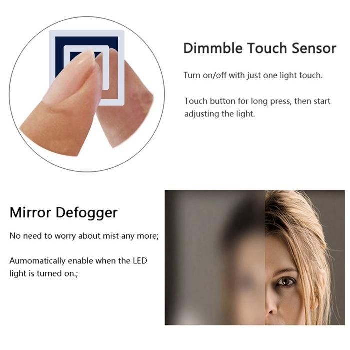 Jinghu Fashion Design Illuminated Hotel Bathroom Rectangle LED Smart Mirror with Touch Sensor