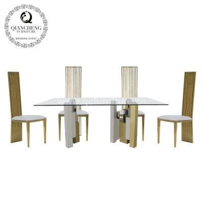 Silver and Gold Stainless Steel Glass Top Dining Table