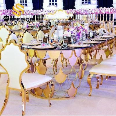 New Design Hotel Furniture Royal Gold Metal Stand Wedding Table