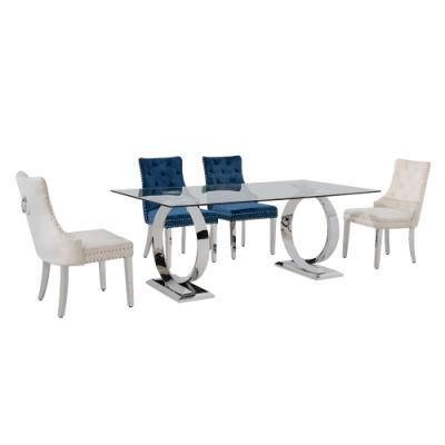 Modern Fashionable Clear Glass Rectangle Top Decoration Dining Table