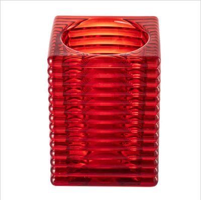 Vss Unique Red Square Taper Glass Candle Holder for Home Decoration and Wedding