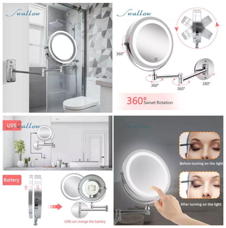Makeup Mirrors LED Wall Mounted Extending Folding Double Side LED Light Mirror, Anti Fog Mirror