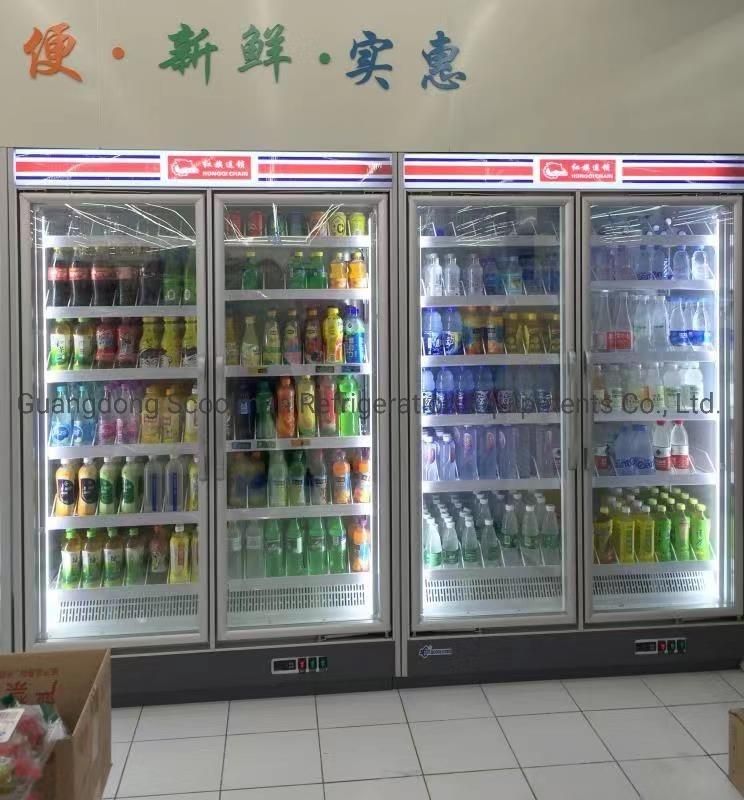 Commercial Two Glass Door Vertical Freezer for Supermarket Showcase