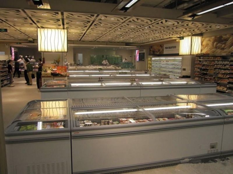 Supermarket Sliding Glass Cover Horizontal Island Freezer Showcase with High Performance