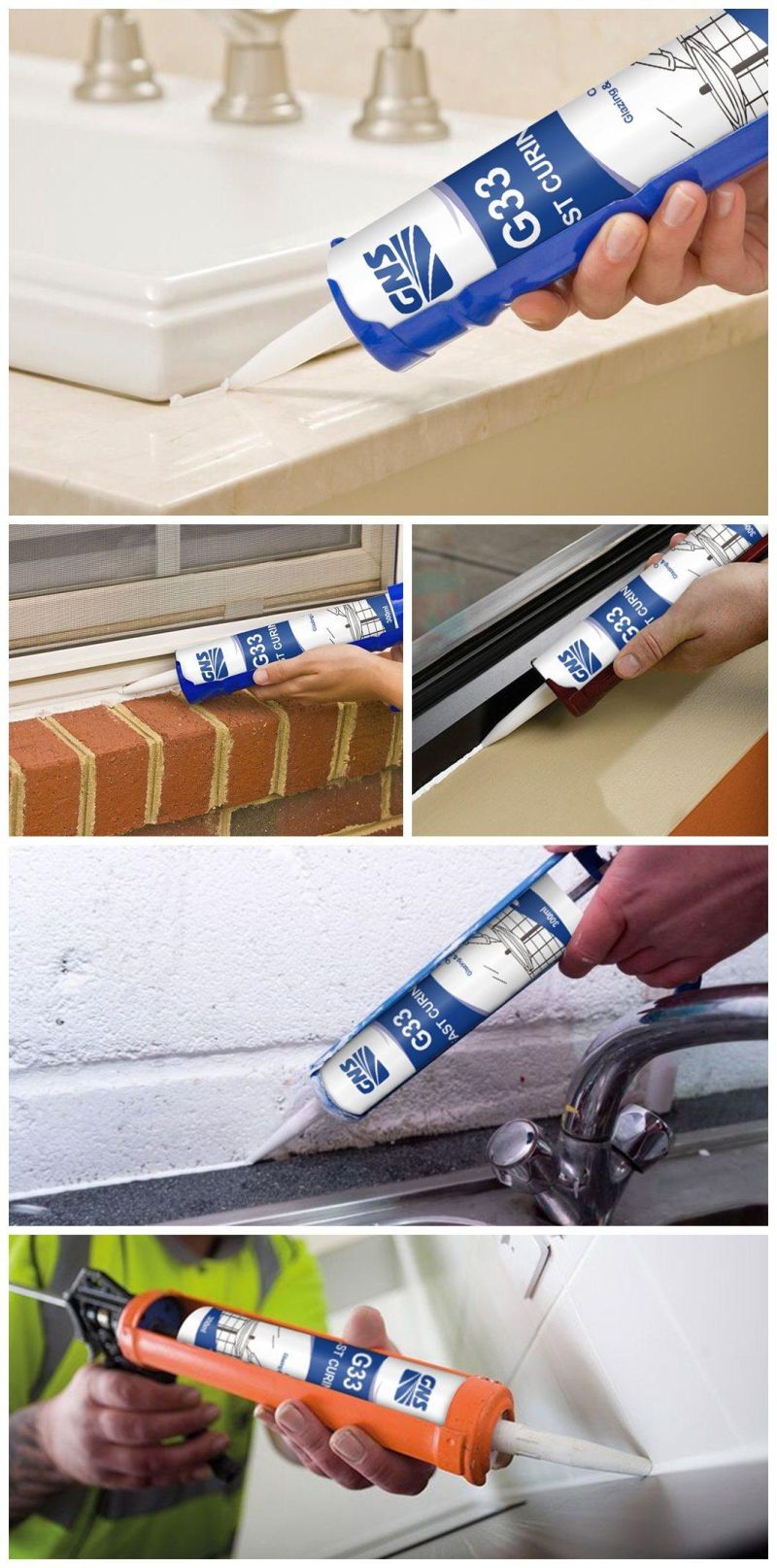 Acetoxy Cure One Part RTV Silicone Sealant Which Applied on Glass, Ceramics Vitreous Enamels. Shelves, Counter Cabinets