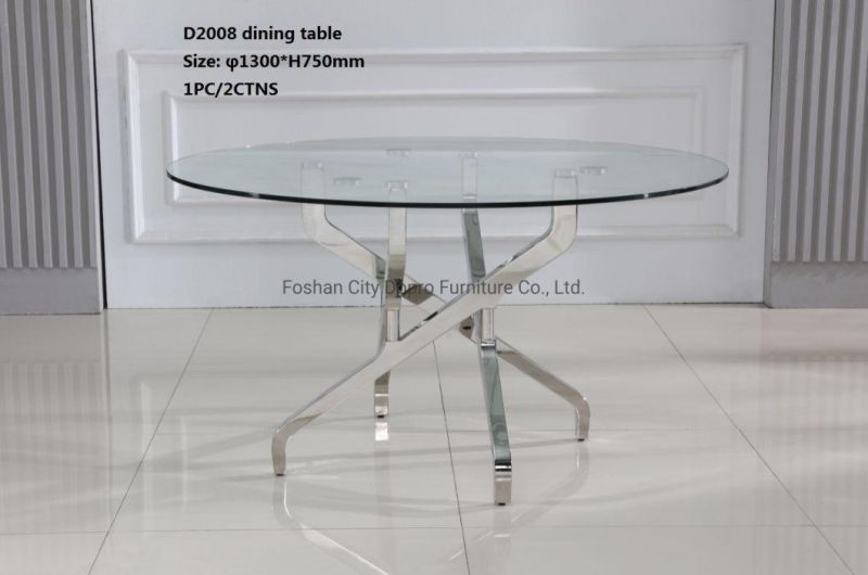 Dopro New Design Stainless Steel Polished Sivler Crossed Dining Table D2008 with Clear Tempered Glass