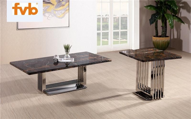 Round Stainless Steel Coffee Table with Nature Marble Top