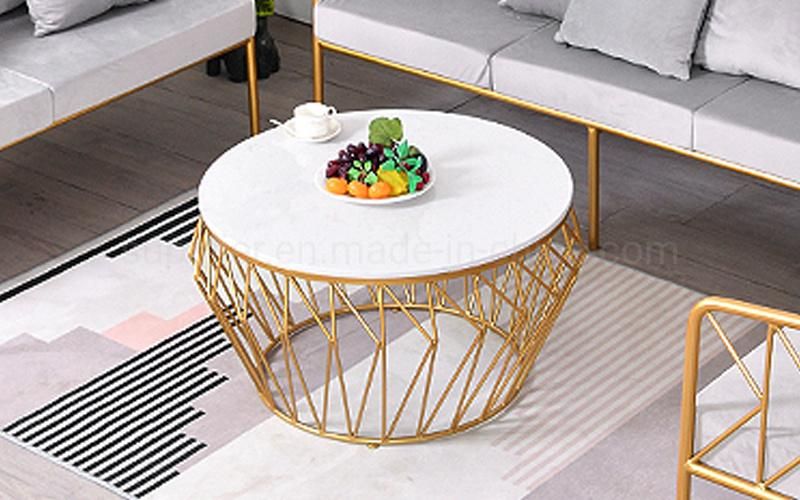 Home Modern White Marble Gold Metal Coffee Table Round