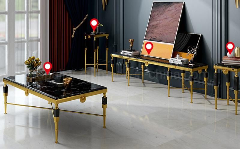 Modern Living Room Furniture Luxury Black Marble Metal Coffee Table