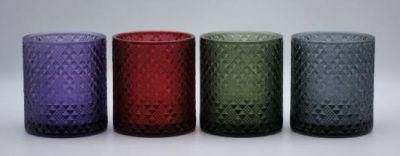 Glass Candle Holder with Various Color and Embossed Decal