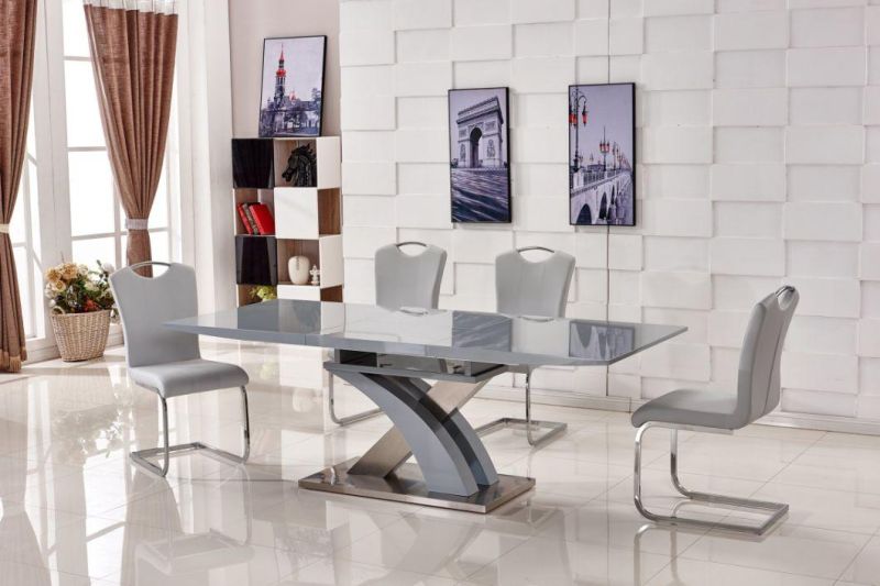 Modern Design Home Banquet Hotel Extendable MDF Top Stainless Steel Dining Table for Living Room