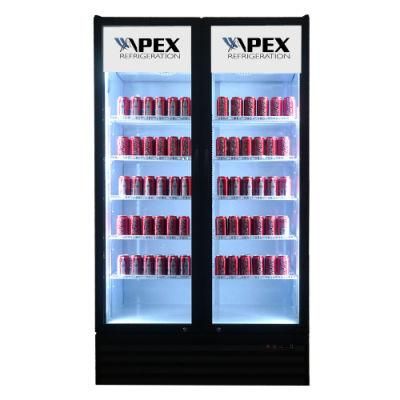 Doulbe Swing Full Glass Door Bottle Drink Vertical Display Showcase Without Canopy Design