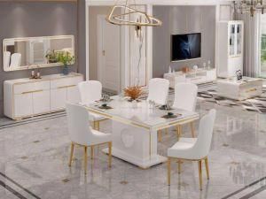 MDF Stainless Steel Dining Room Glass Dining Table Set and Chair Tempered Glass Desk Modern Home Furniture