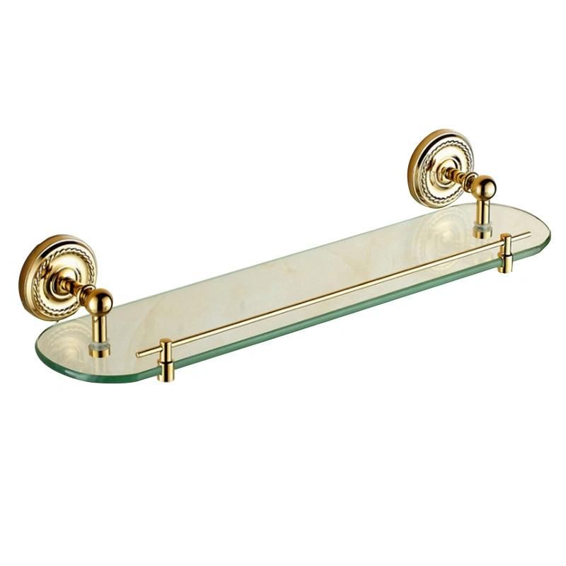 Wall Mounted Corner 2 Tier Glass Shelf Gold Stainless Steel Bathroom Double Glass Shelf