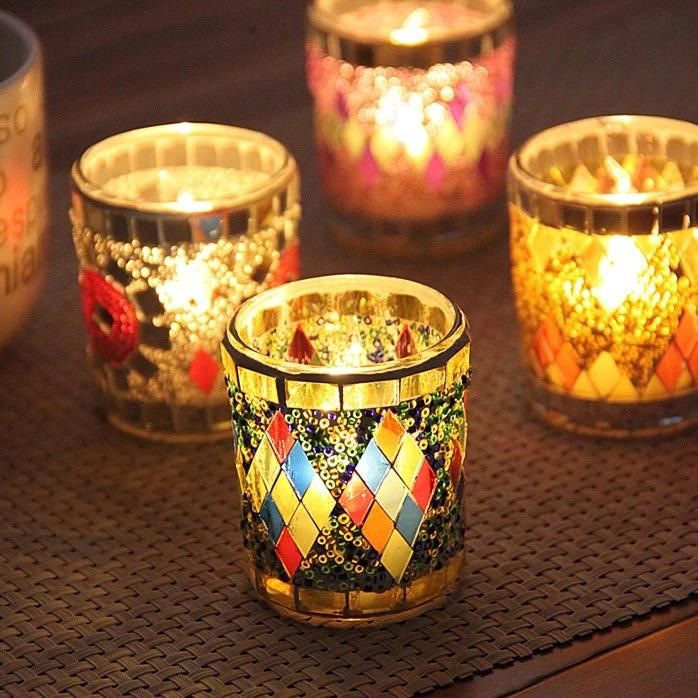 Mosaic Luxury Empty Glass Candle Jar Candle Holder for Decoration