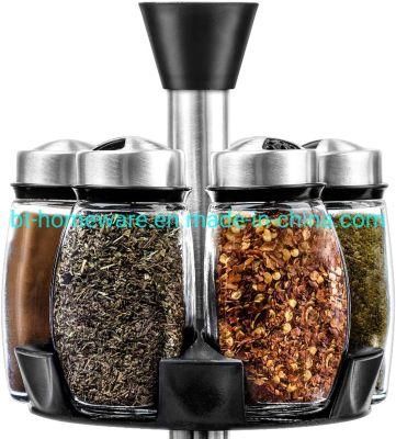 Wholesale 120ml 4oz 12 Jars Glass Rotating Spice Rack Storage Box Sets Rotating Table Top Vanilla and Spice Rack 12 Glass Storage Spice Jars