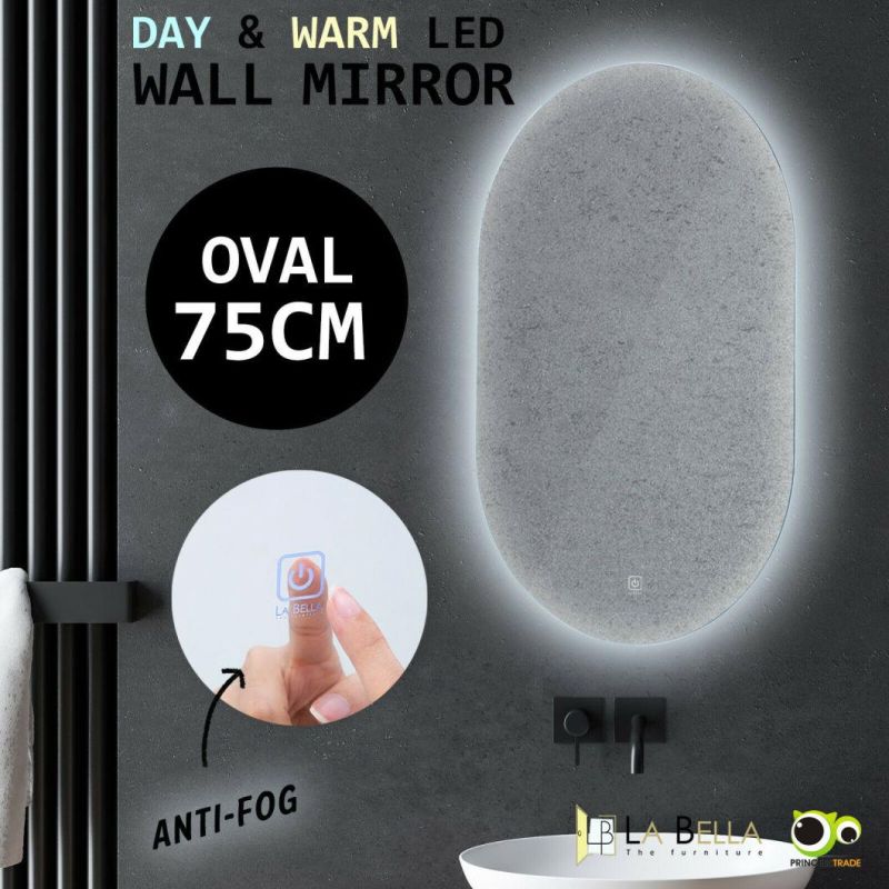 LED Wall Mirror Oval Touch Anti-Fog Makeup Decor Bathroom Vanity