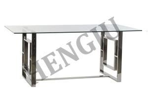 Free Sample Wholesale Modern Design Stainless Steel Dining Table with Glass Top Modern Dining Room