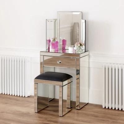 Hot Sale Europe Style 2 Drawer Glass Dressing Table Stool