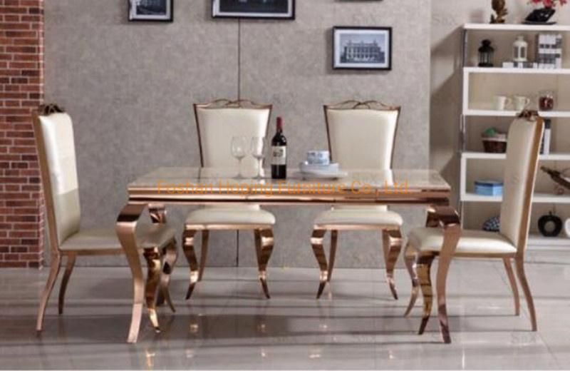 Modern Home Furniture Marble Top 1+6 Set White Square Dining Table Set with Leather Chair