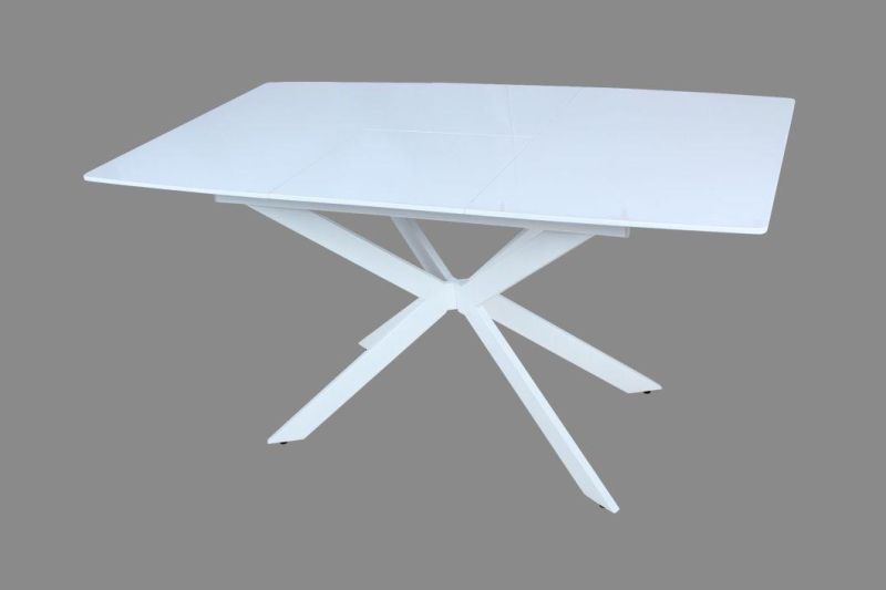 Home Restaurant Furniture Extendable White MDF Gloss Top Dining Room Set Table