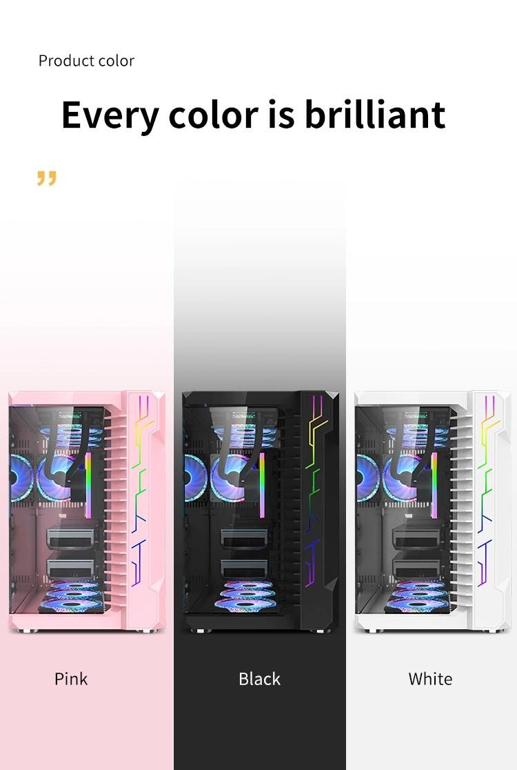 2022 USB 3.0 Micro ATX Custom White Black Pink Gaming Computer PC Case with Tempered Glass Cabinet and 10 RGB Cooling Fan