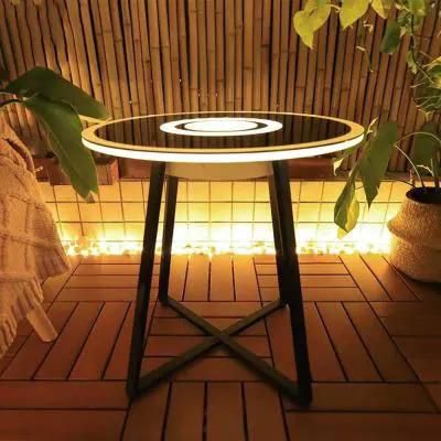 Round RGB Light LED Glass Top End Coffee Table with Bluetooth Speaker