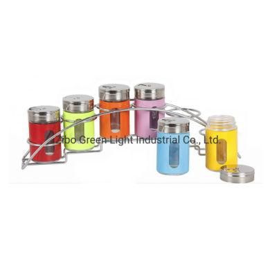 6PCS 80ml Glass Spice Jar Set with Stainless Steel Casing and Metal Rack